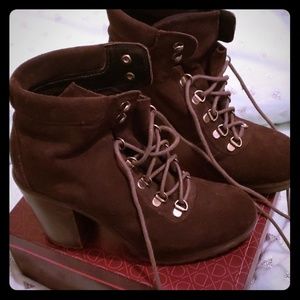 Brown heeled leather boots